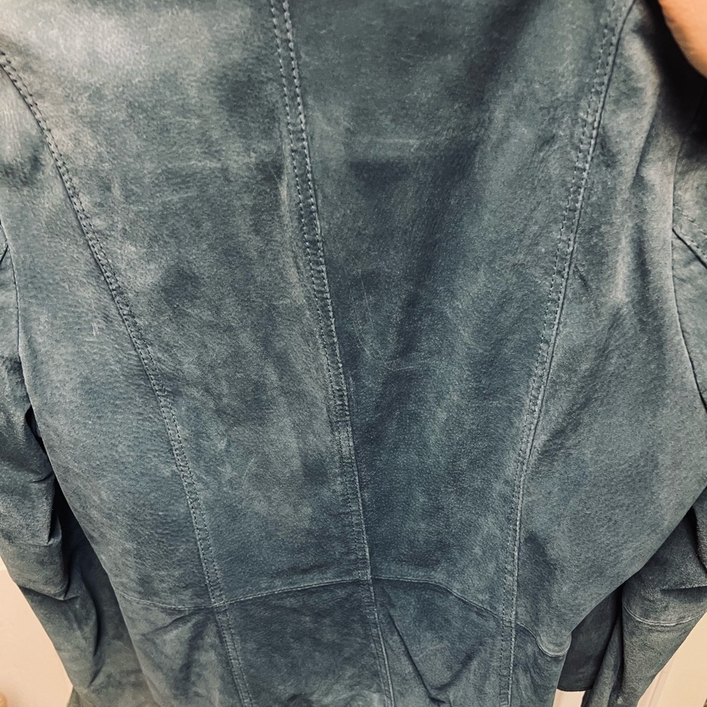 Caslon Vintage Blue Suede Blazer faded Leather Split Sleeves 4 Pocket Full Lined - Picture 6 of 15